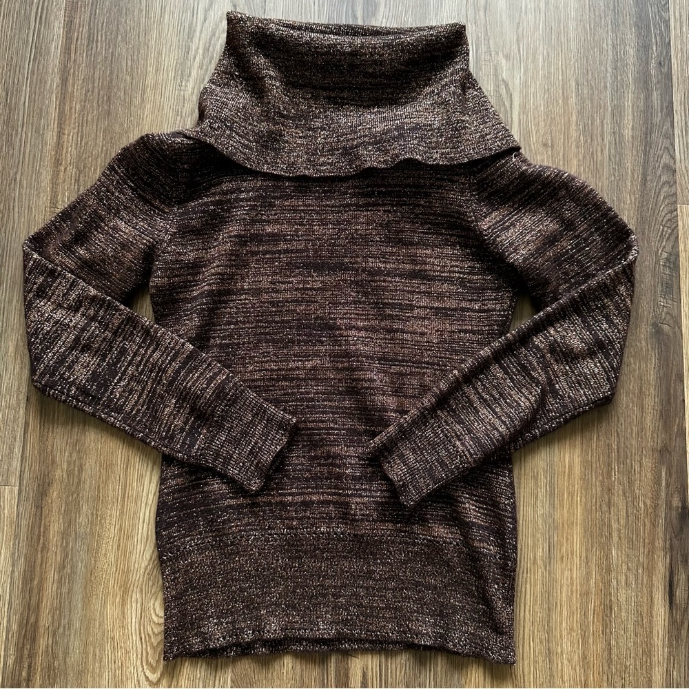 Vintage Milly Of New York Cashmere Lurex Blend Turtleneck Sweater Bronze Size 6‎